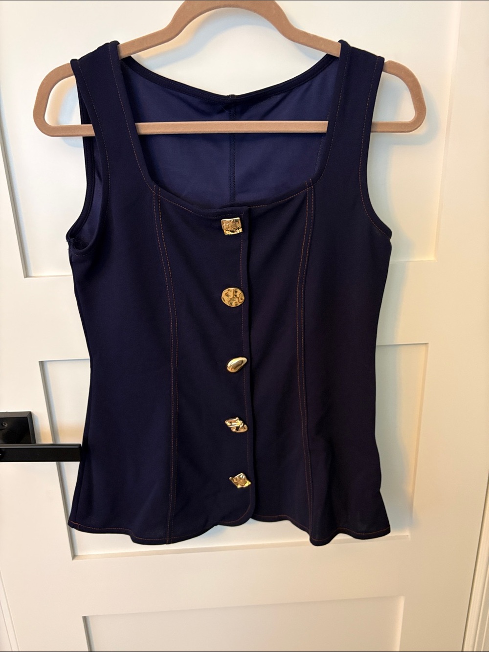SHEIN Navy Sleeveless Tank Top with Gold Buttons